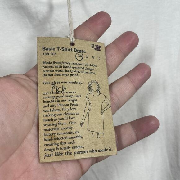 Tonlé XS T-Shirt Mini Dress White Tan Colorblock Cotton Crew Neck Short Sleeves - Picture 7 of 12